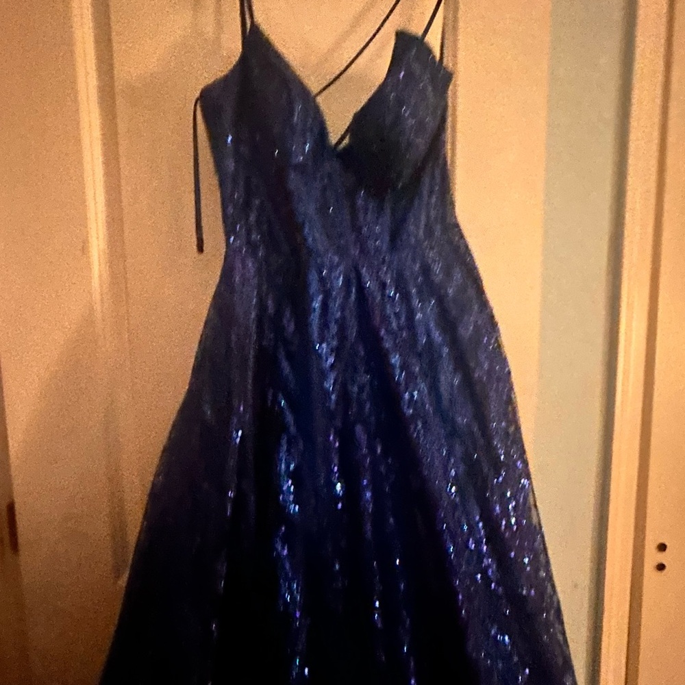 Blue Glitter Prom Dress